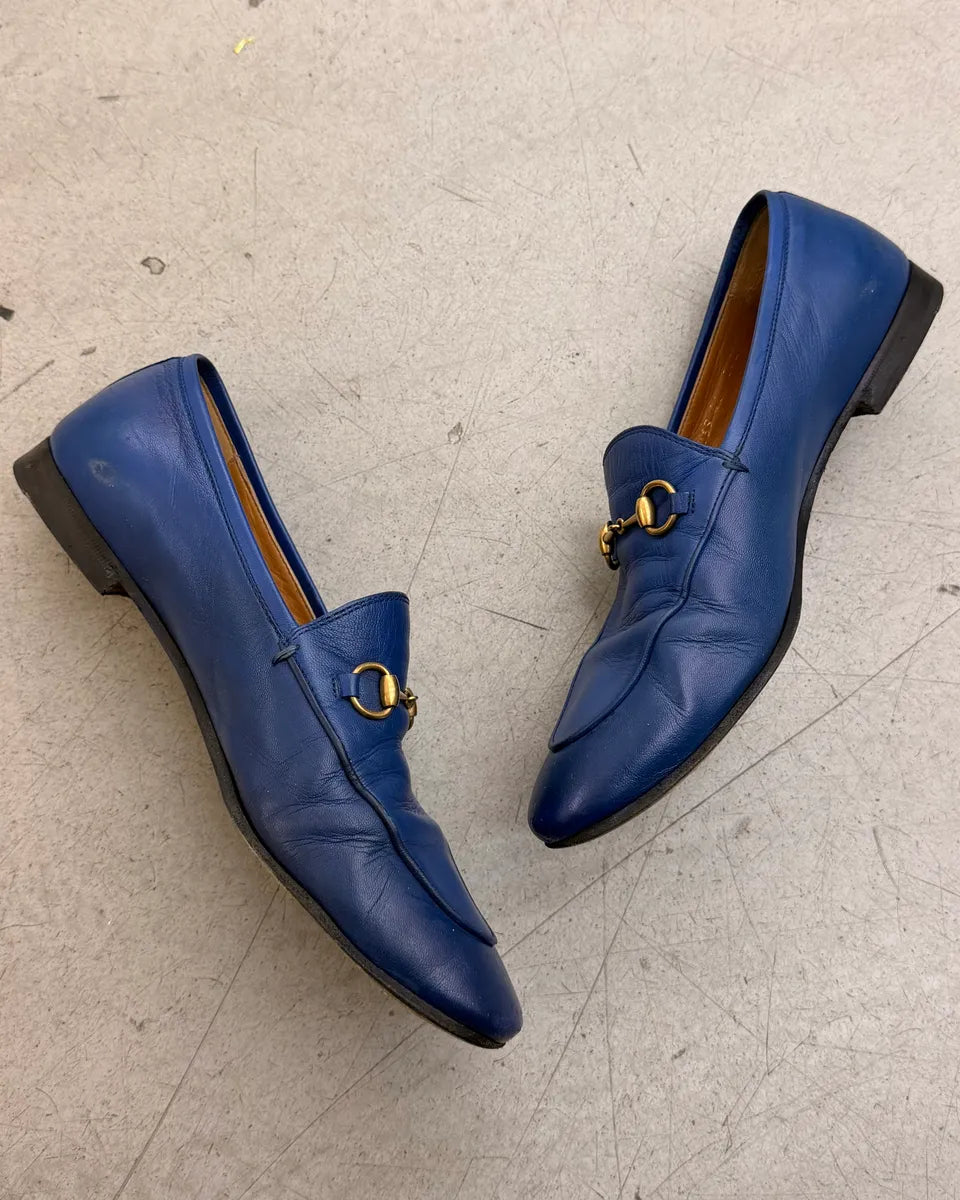 Gucci Royal Blue Leather Horsebit Jordaan Loafer Shoes akMMPkg 3