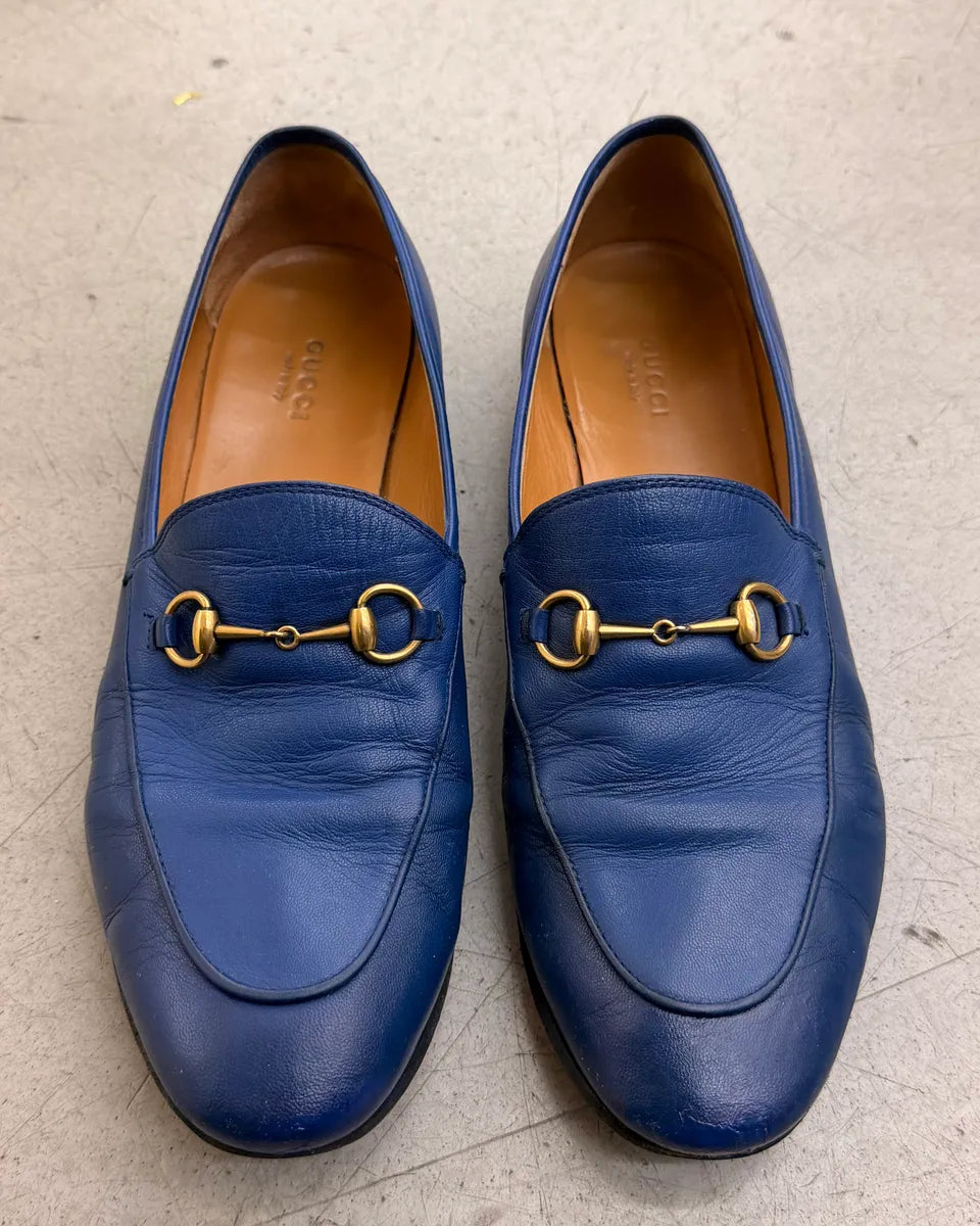 Gucci Royal Blue Leather Horsebit Jordaan Loafer Shoes akMMPkg 5
