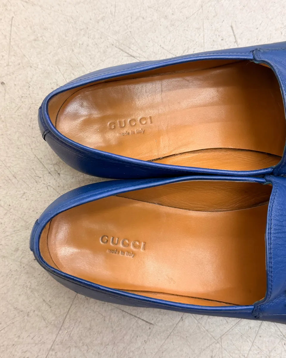 Gucci Royal Blue Leather Horsebit Jordaan Loafer Shoes akMMPkg 9