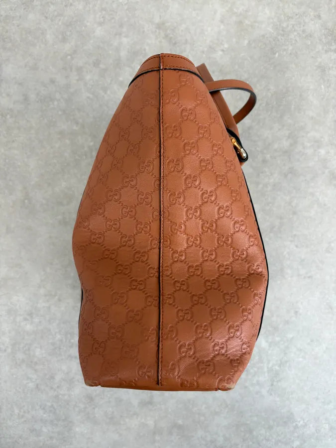 Gucci Light Camel Brown Leather Monogram Bag AfcRHQh 6