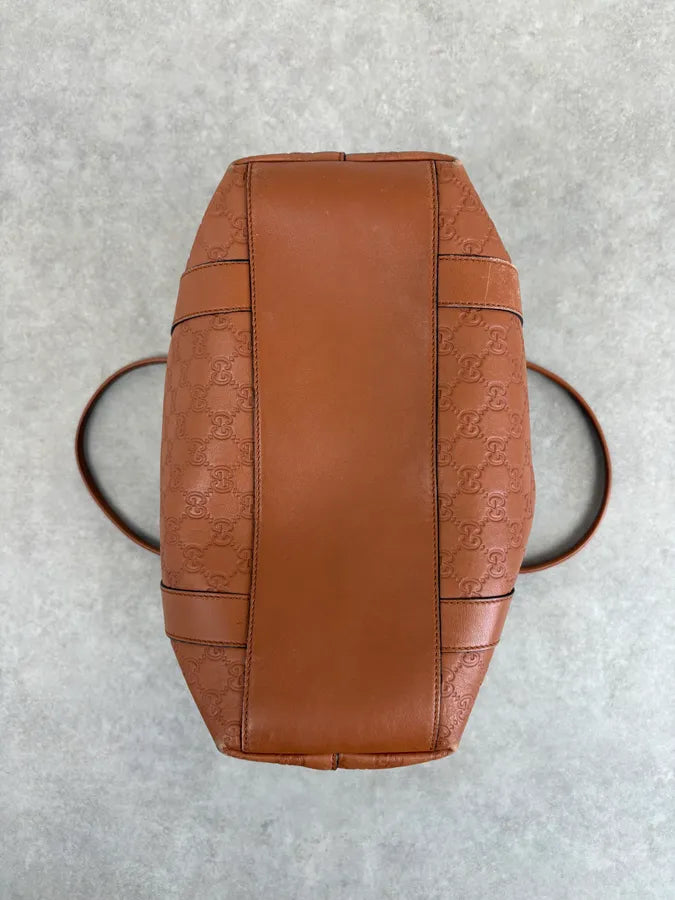 Gucci Light Camel Brown Leather Monogram Bag AfcRHQh 7