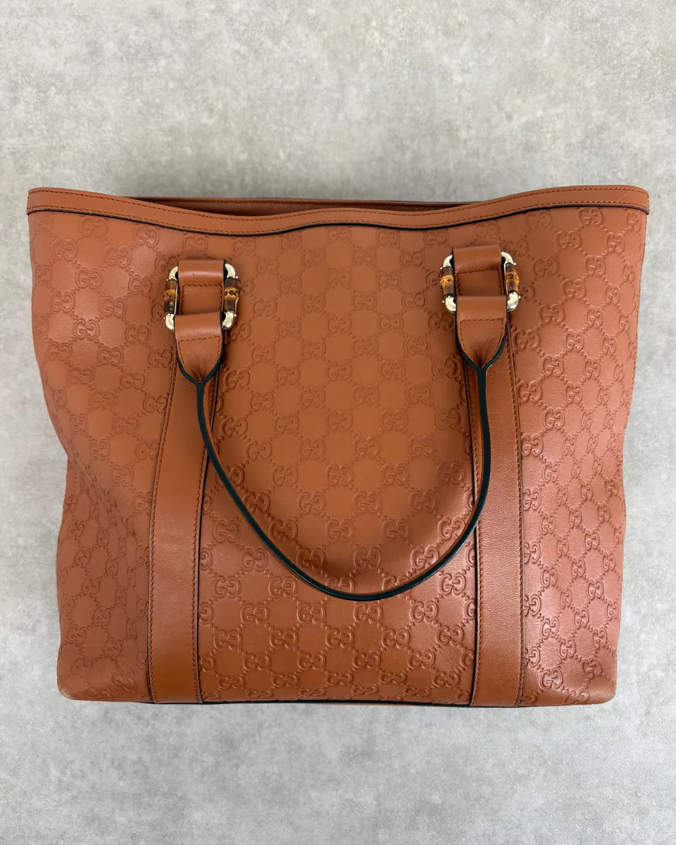 Gucci Light Camel Brown Leather Monogram Bag AfcRHQh 0