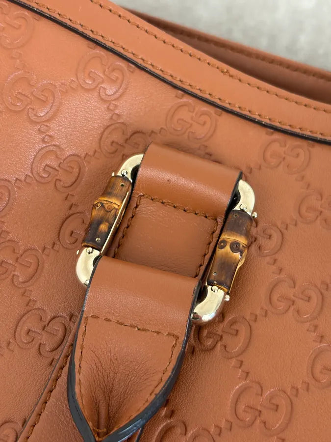Gucci Light Camel Brown Leather Monogram Bag AfcRHQh 10