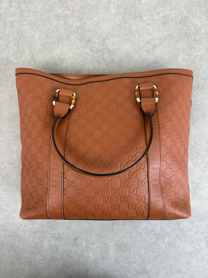Gucci Light Camel Brown Leather Monogram Bag AfcRHQh 5