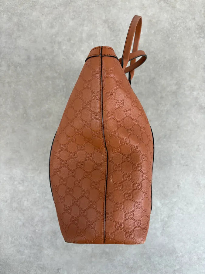 Gucci Light Camel Brown Leather Monogram Bag AfcRHQh 4