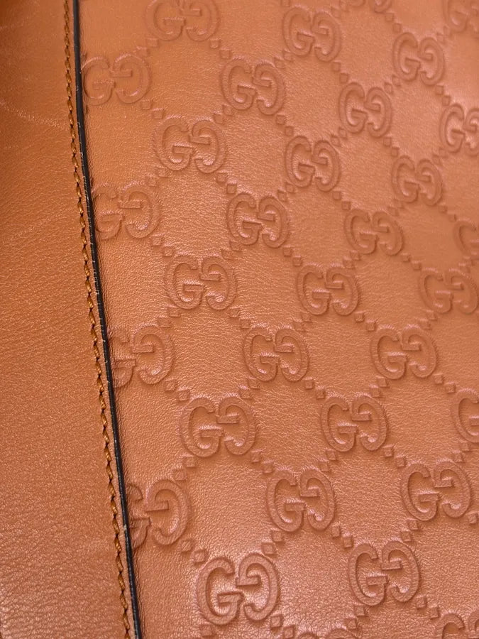 Gucci Light Camel Brown Leather Monogram Bag AfcRHQh 9