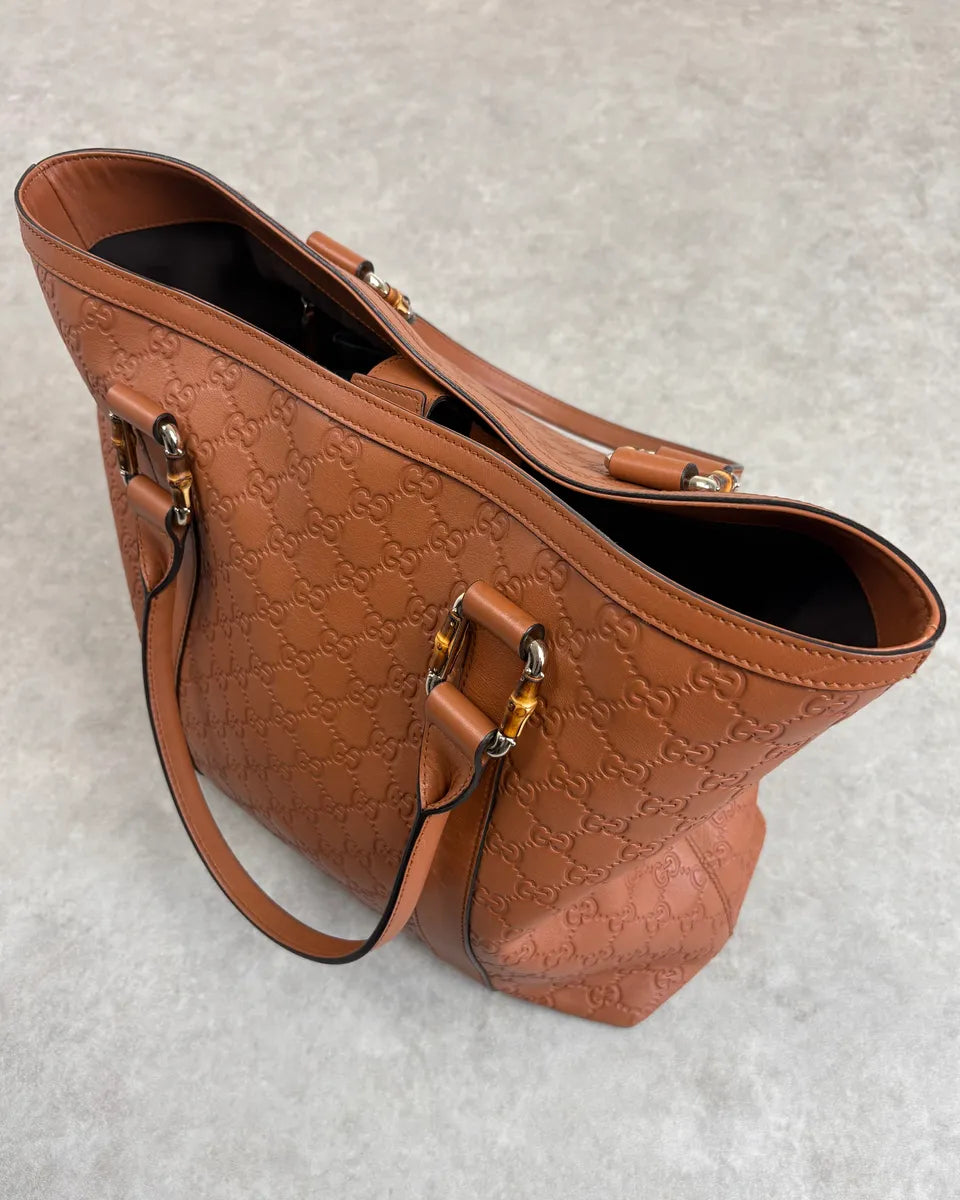 Gucci Light Camel Brown Leather Monogram Bag AfcRHQh 3