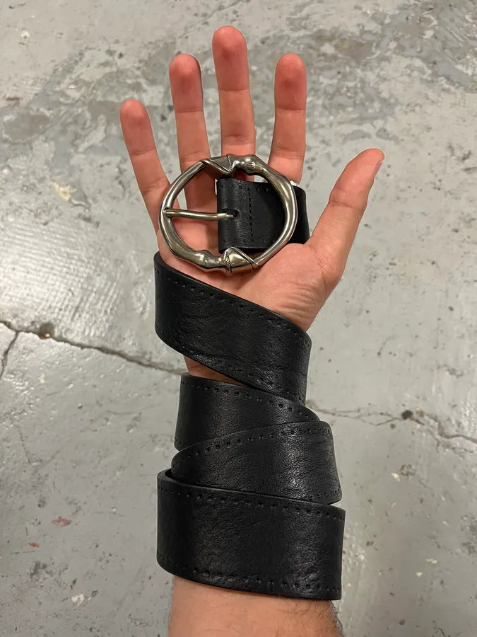 Gucci Signature Bones Buckle Black Leather Belt NxSjNbj 0