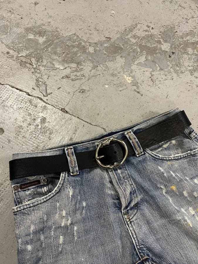 Gucci Signature Bones Buckle Black Leather Belt NxSjNbj 1