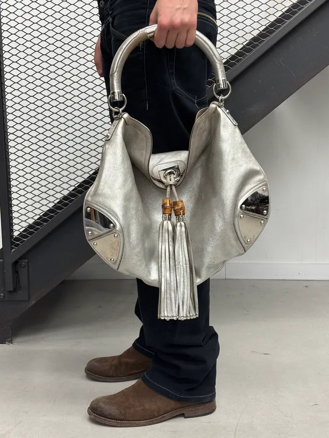 SS2008 Gucci Silver Leather Bamboo Indy Handle Bag by Frida Giannini lxvkuud 1