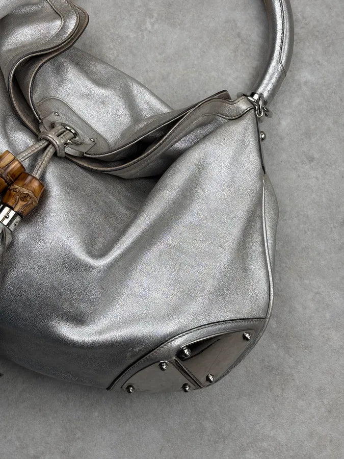 SS2008 Gucci Silver Leather Bamboo Indy Handle Bag by Frida Giannini lxvkuud 8