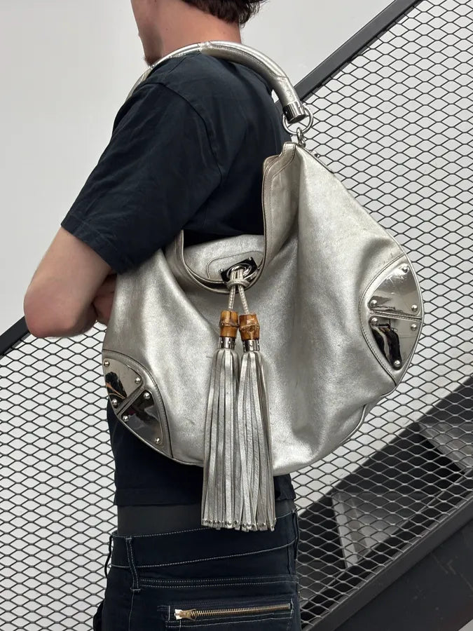 SS2008 Gucci Silver Leather Bamboo Indy Handle Bag by Frida Giannini lxvkuud 2
