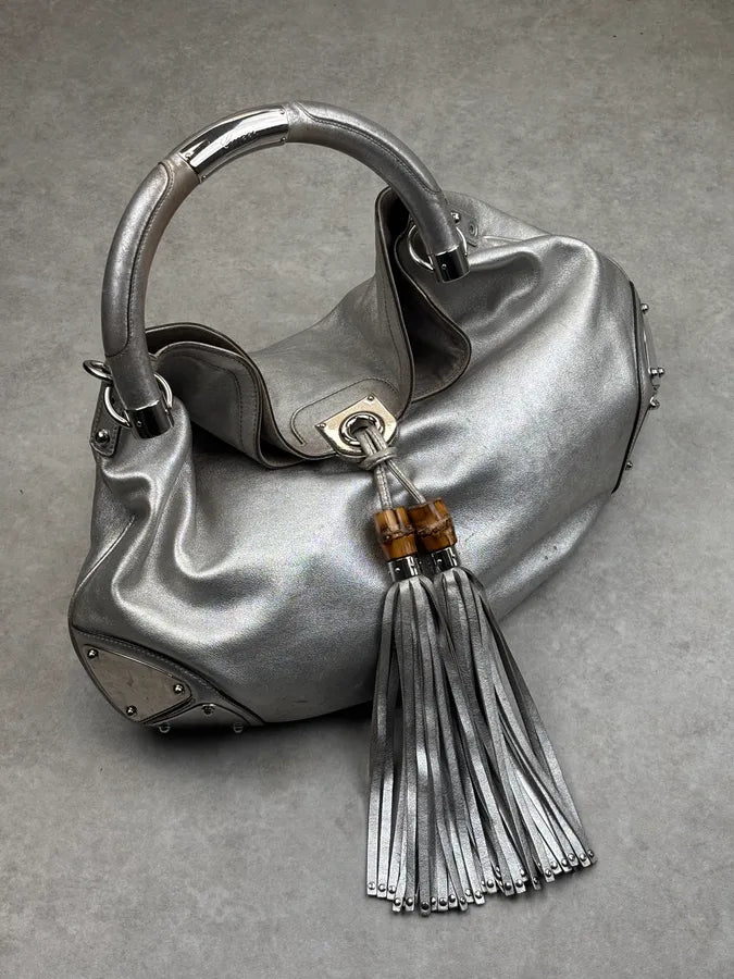 SS2008 Gucci Silver Leather Bamboo Indy Handle Bag by Frida Giannini lxvkuud 3