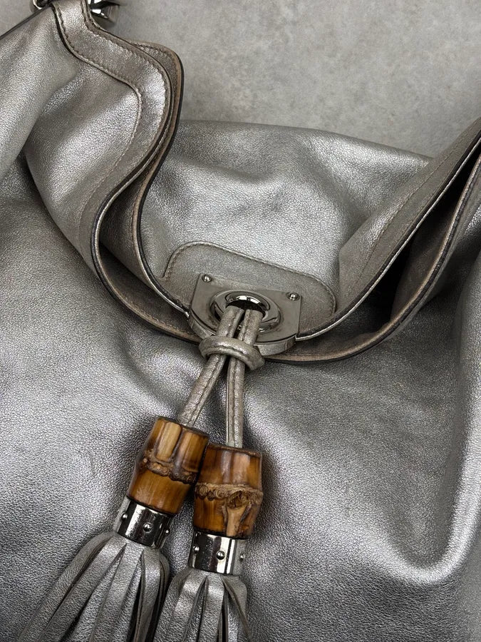 SS2008 Gucci Silver Leather Bamboo Indy Handle Bag by Frida Giannini lxvkuud 6