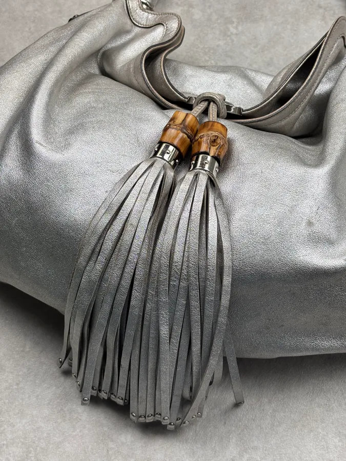 SS2008 Gucci Silver Leather Bamboo Indy Handle Bag by Frida Giannini lxvkuud 5