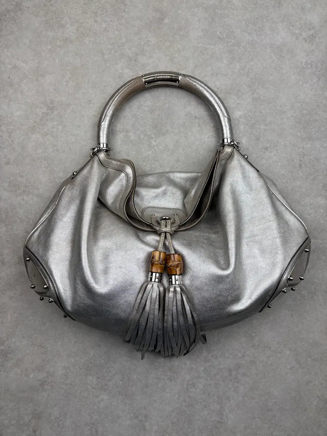 SS2008 Gucci Silver Leather Bamboo Indy Handle Bag by Frida Giannini lxvkuud 0