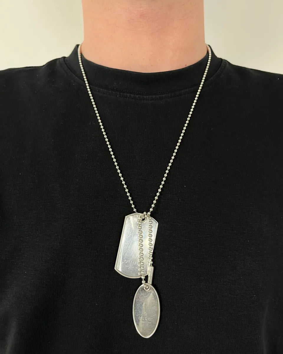 Gucci Silver Metal Dog Tag Necklace QCybZdC 1