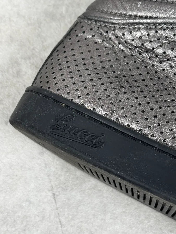 Gucci Silver Perforated Leather High-Top Sneakers iZGkZpz 6