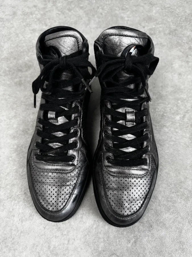 Gucci Silver Perforated Leather High-Top Sneakers iZGkZpz 1