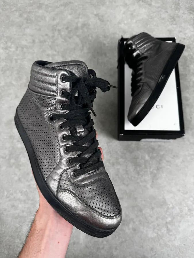 Gucci Silver Perforated Leather High-Top Sneakers iZGkZpz 0