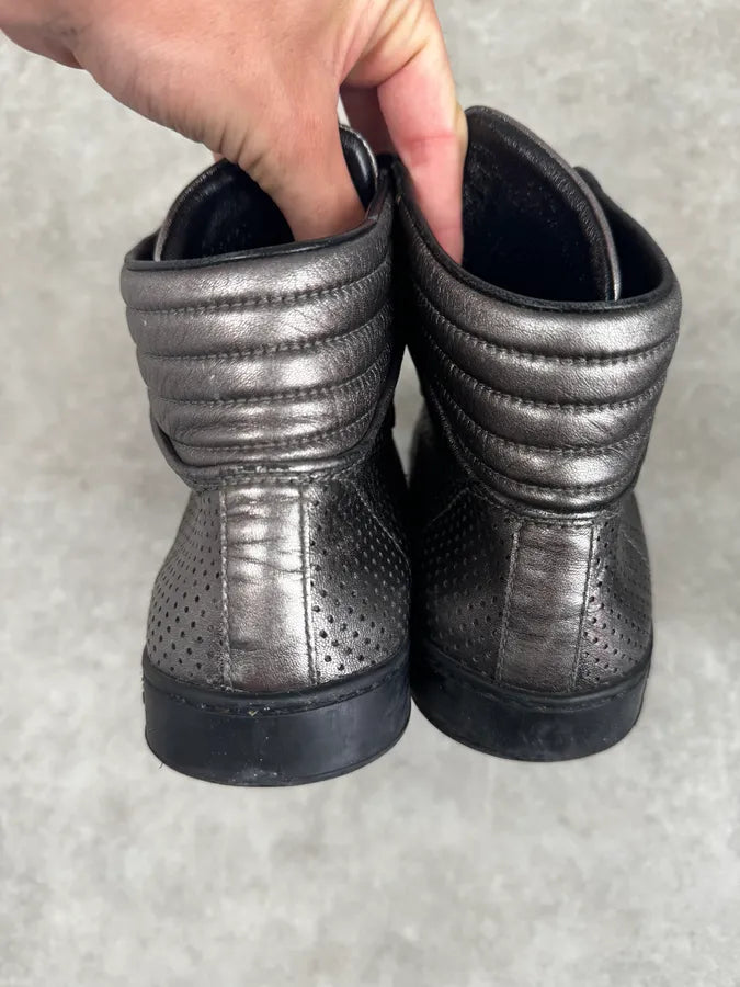 Gucci Silver Perforated Leather High-Top Sneakers iZGkZpz 7
