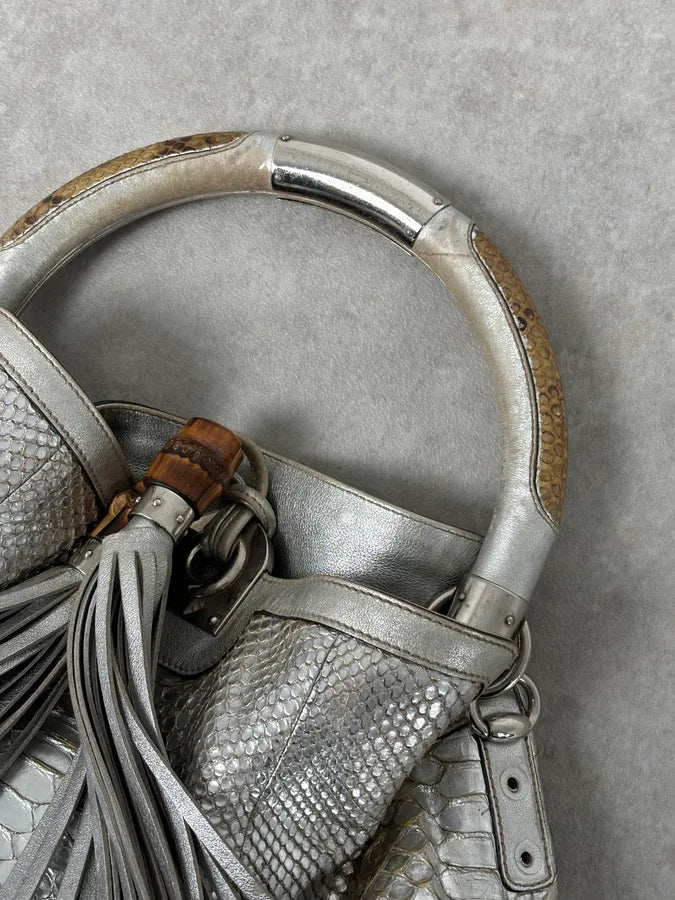 SS2009 Gucci “Indy” Bamboo Silver Metallic Python Hobo Bag by Frida Giannini FQymBsc 7