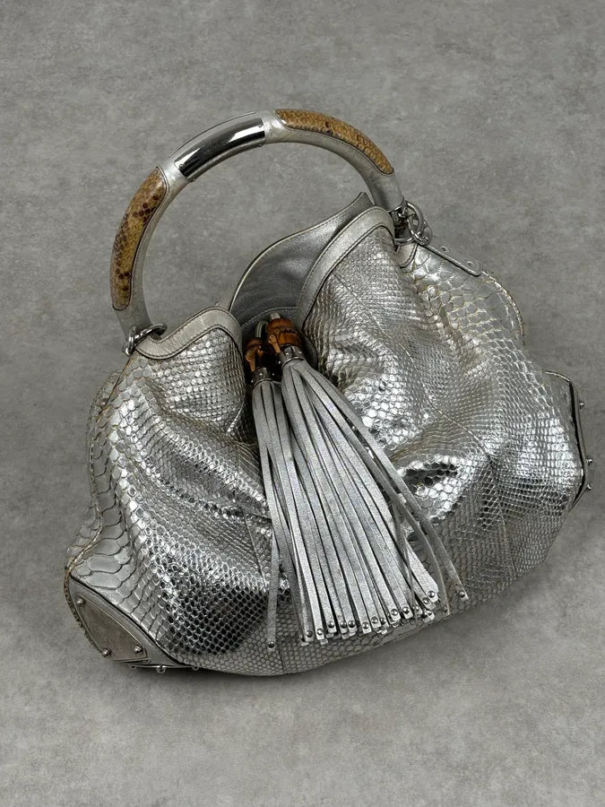 SS2009 Gucci “Indy” Bamboo Silver Metallic Python Hobo Bag by Frida Giannini FQymBsc 8