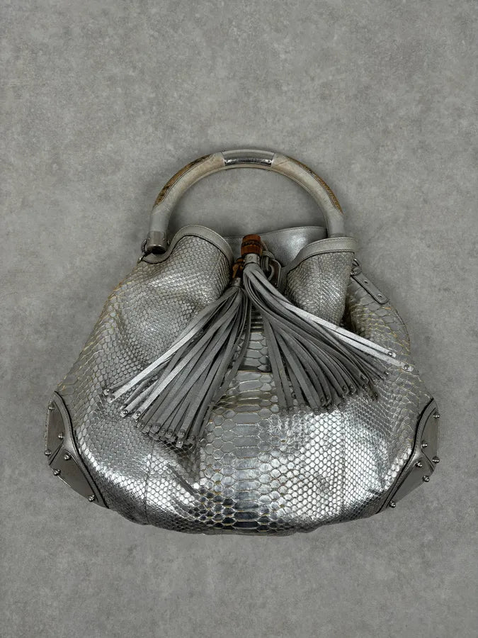 SS2009 Gucci “Indy” Bamboo Silver Metallic Python Hobo Bag by Frida Giannini FQymBsc 3