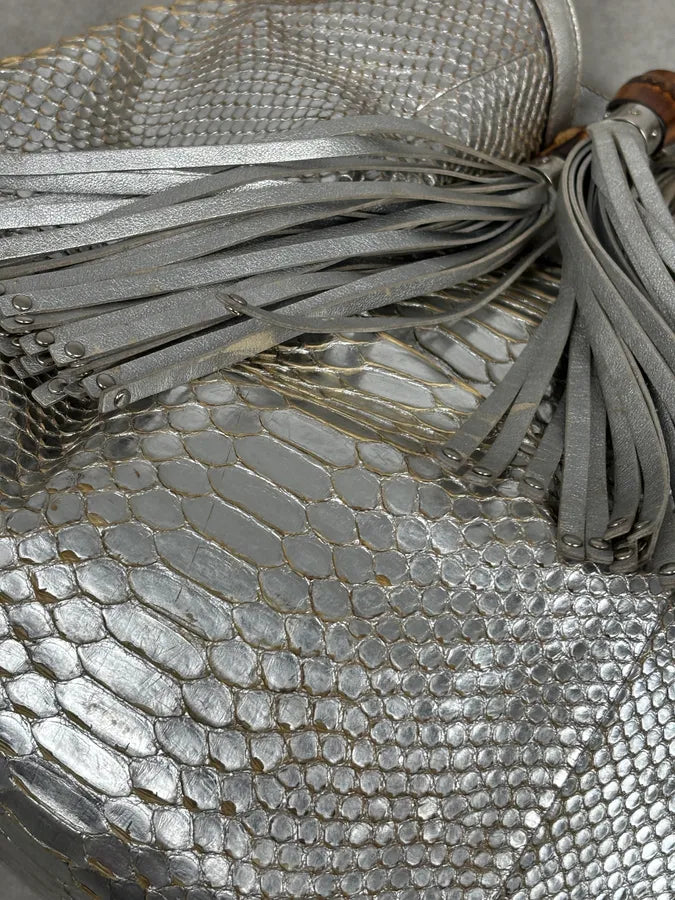 SS2009 Gucci “Indy” Bamboo Silver Metallic Python Hobo Bag by Frida Giannini FQymBsc 11