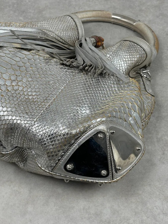SS2009 Gucci “Indy” Bamboo Silver Metallic Python Hobo Bag by Frida Giannini FQymBsc 5