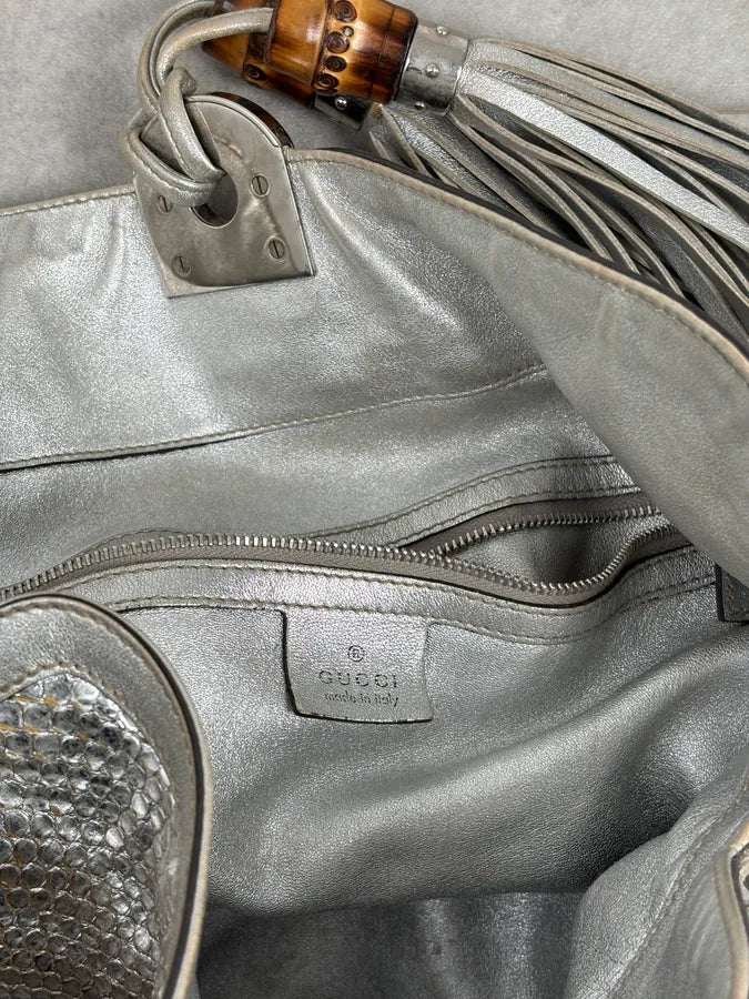 SS2009 Gucci “Indy” Bamboo Silver Metallic Python Hobo Bag by Frida Giannini FQymBsc 15