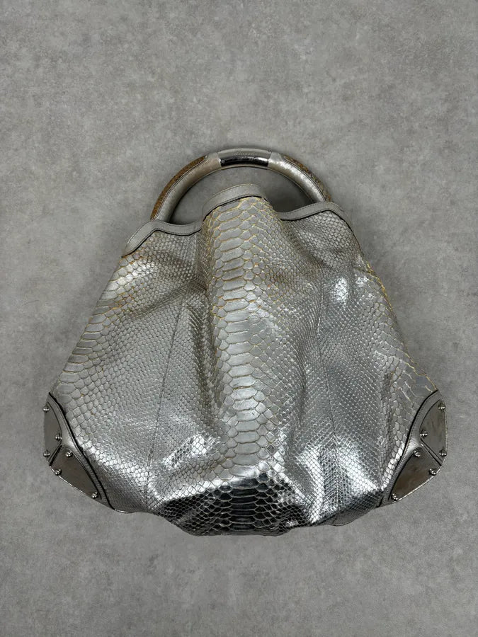 SS2009 Gucci “Indy” Bamboo Silver Metallic Python Hobo Bag by Frida Giannini FQymBsc 4