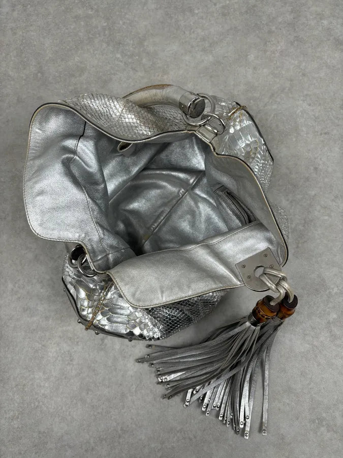 SS2009 Gucci “Indy” Bamboo Silver Metallic Python Hobo Bag by Frida Giannini FQymBsc 13