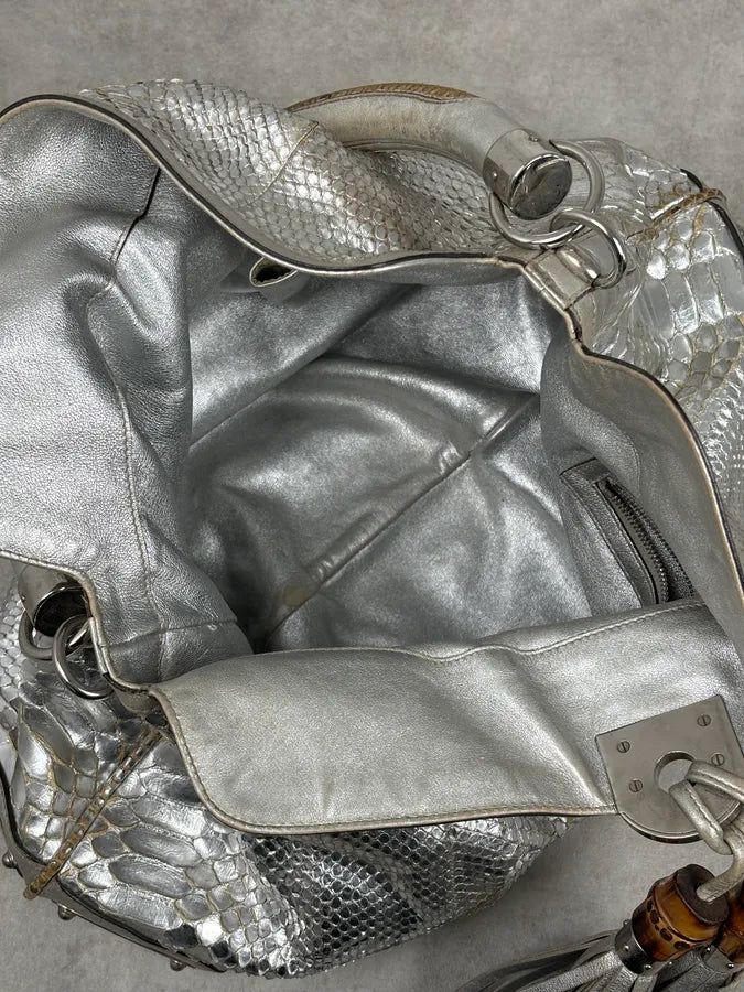 SS2009 Gucci “Indy” Bamboo Silver Metallic Python Hobo Bag by Frida Giannini FQymBsc 14