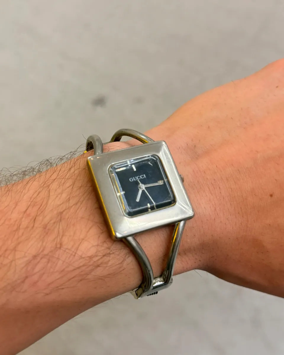 Gucci Silver Stainless Steel Square Watch yvxUaPF 0