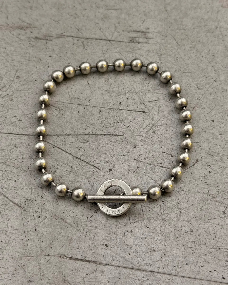 Gucci Silver Sterling Silver Beaded Anchor Chain Toggle Bracelet GdgSxuS 0