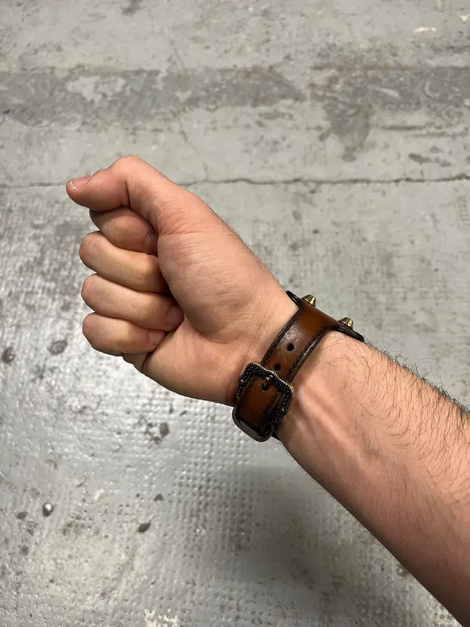 Gucci Silver Tiger Head Brown Leather Bracelet AXNkOBU 3