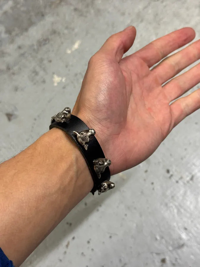 Gucci Silver Western Buckle & Bulls Black Leather Bracelet gaTfIcc 2