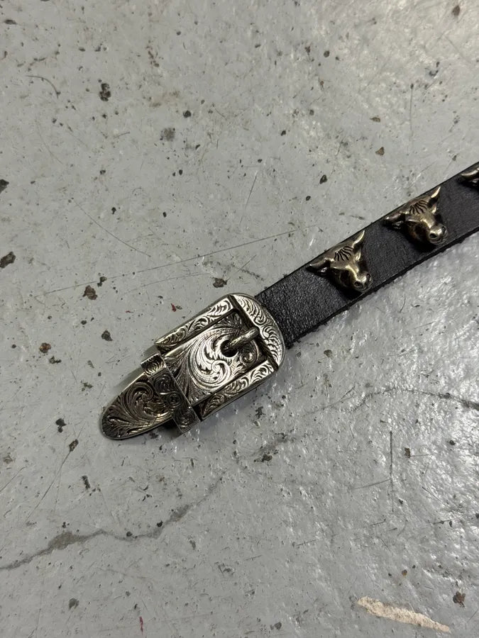 Gucci Silver Western Buckle & Bulls Black Leather Bracelet gaTfIcc 9