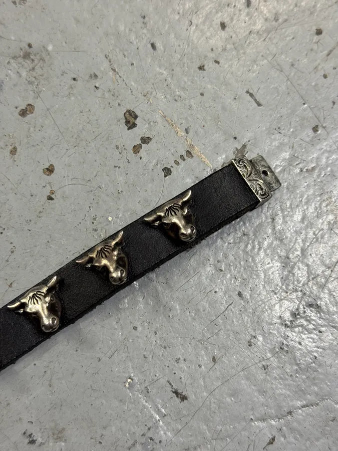 Gucci Silver Western Buckle & Bulls Black Leather Bracelet rcRfYgI 5