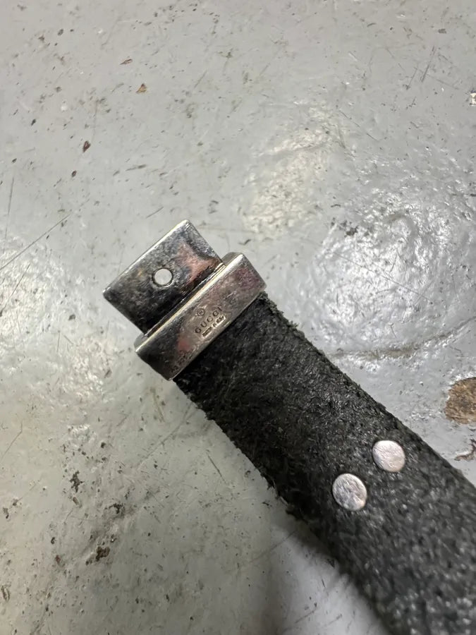 Gucci Silver Western Buckle & Bulls Black Leather Bracelet rcRfYgI 9