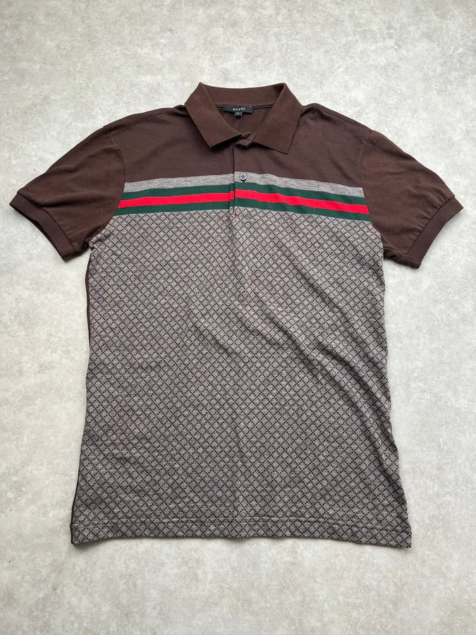 Gucci Striped Jacquard Brown Polo Shirt KsilAuu 0