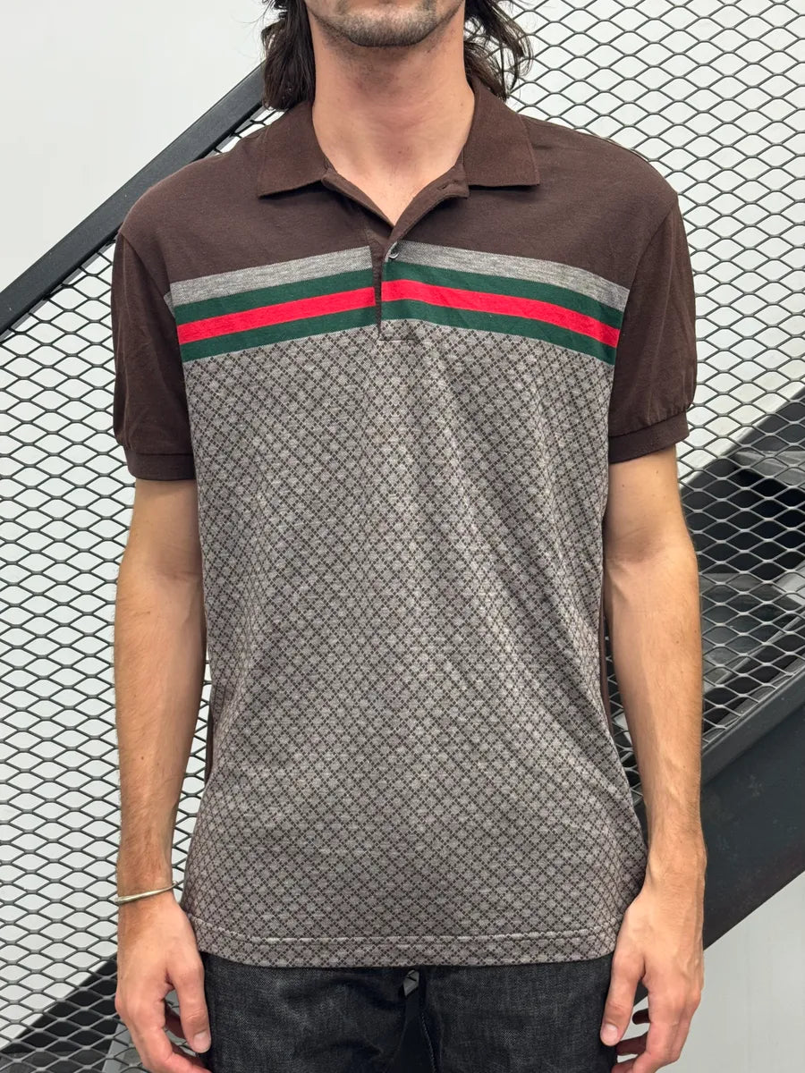 Gucci Striped Jacquard Brown Polo Shirt KsilAuu 1