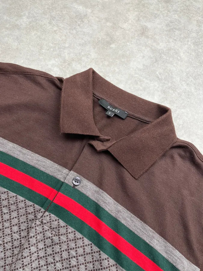 Gucci Striped Jacquard Brown Polo Shirt KsilAuu 3