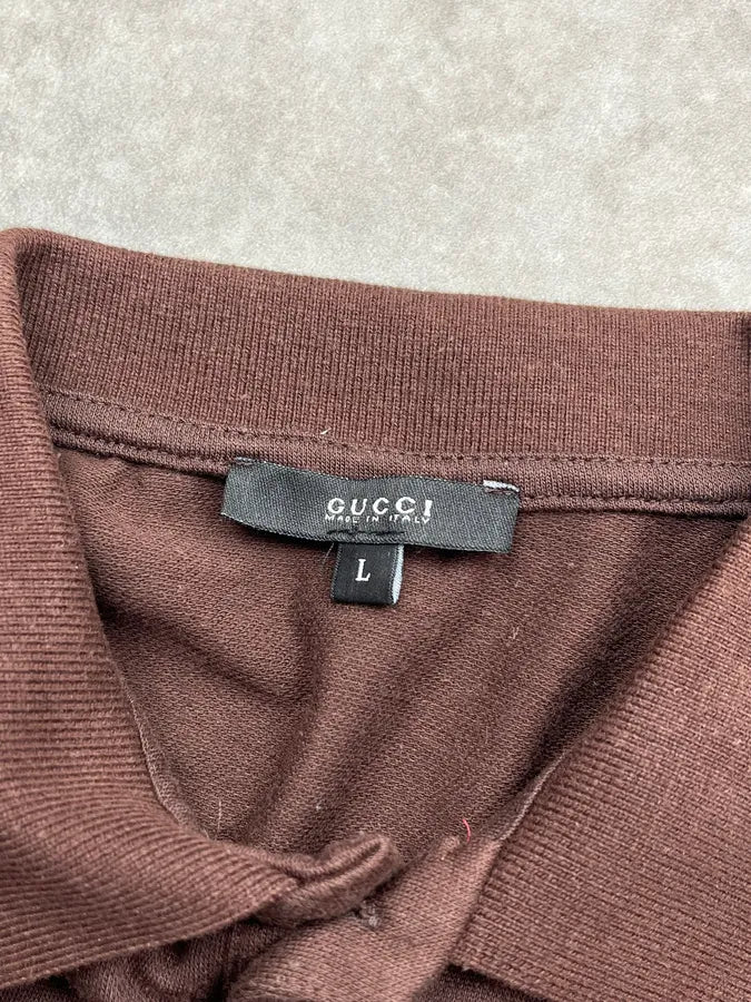 Gucci Striped Jacquard Brown Polo Shirt KsilAuu 7