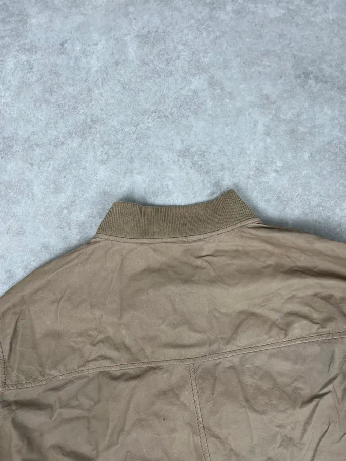 2000s Gucci Beige Leather Bomber Jacket CBPZdqM 7