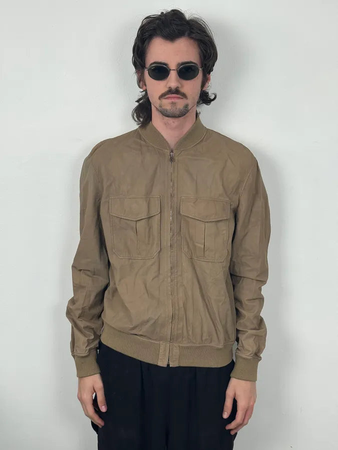 2000s Gucci Beige Leather Bomber Jacket CBPZdqM 1