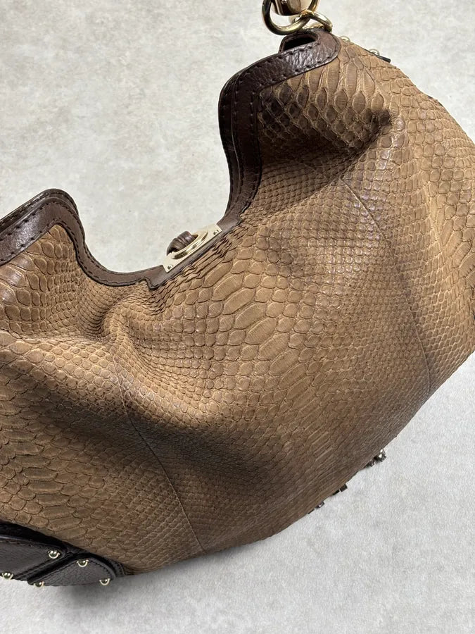 2000s Gucci Brown Python Leather Bamboo Indy Bag by Frida Giannini aNImhgE 18
