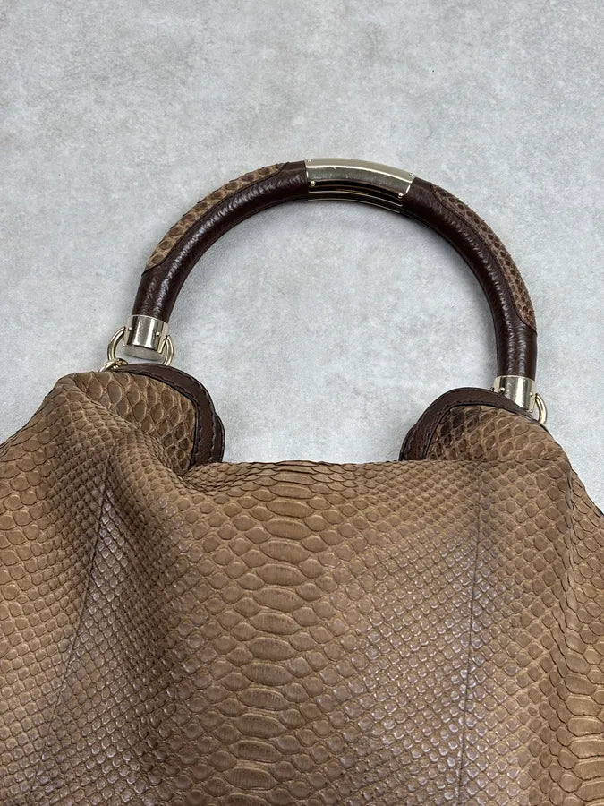 2000s Gucci Brown Python Leather Bamboo Indy Bag by Frida Giannini aNImhgE 15