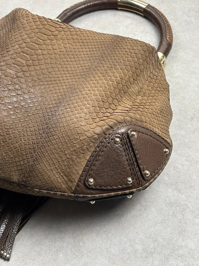 2000s Gucci Brown Python Leather Bamboo Indy Bag by Frida Giannini aNImhgE 14